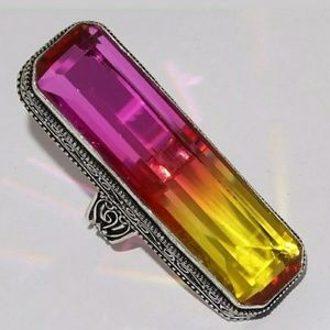 New Amazing Oversized Ametrine 925 Silver Statement Ring.